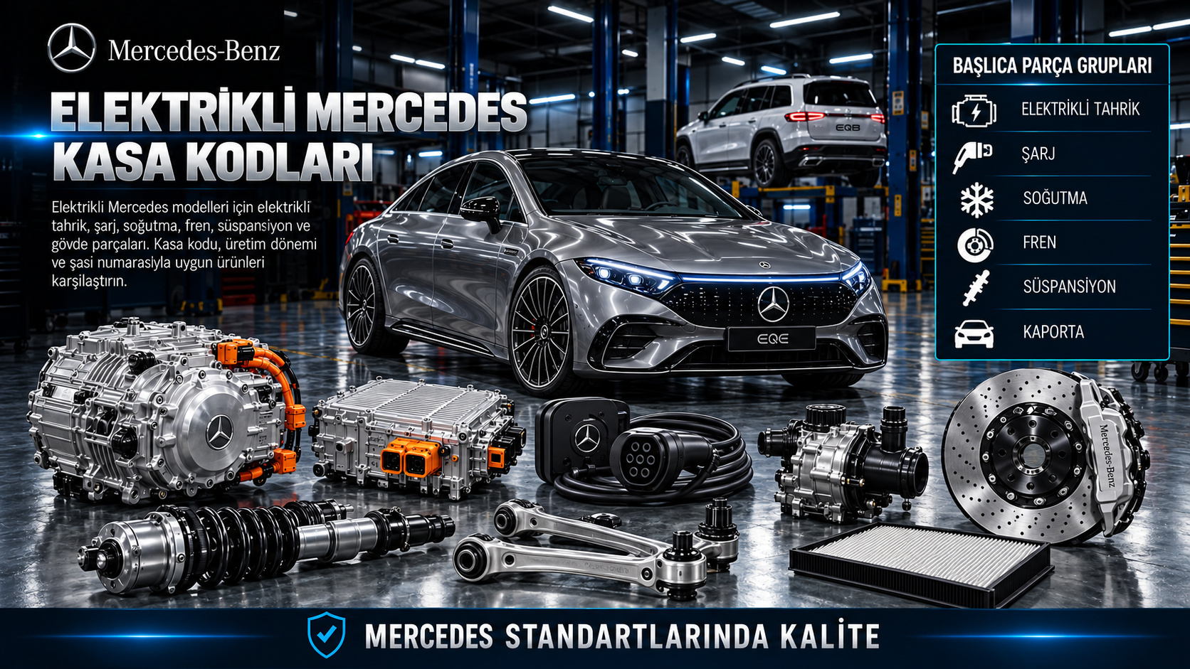 Elektrikli Mercedes kasa kodları, elektrikli tahrik, şarj, soğutma ve şasi parçaları