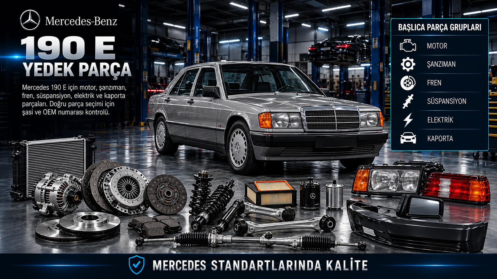 Mercedes 190 E klasik motor fren ön takım ve bakım parçaları