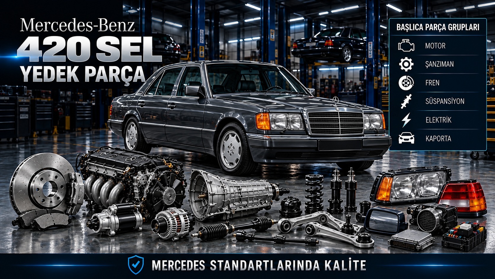 Mercedes-Benz 420 SEL motor, bakım, fren ve uzun gövde konfor parçaları