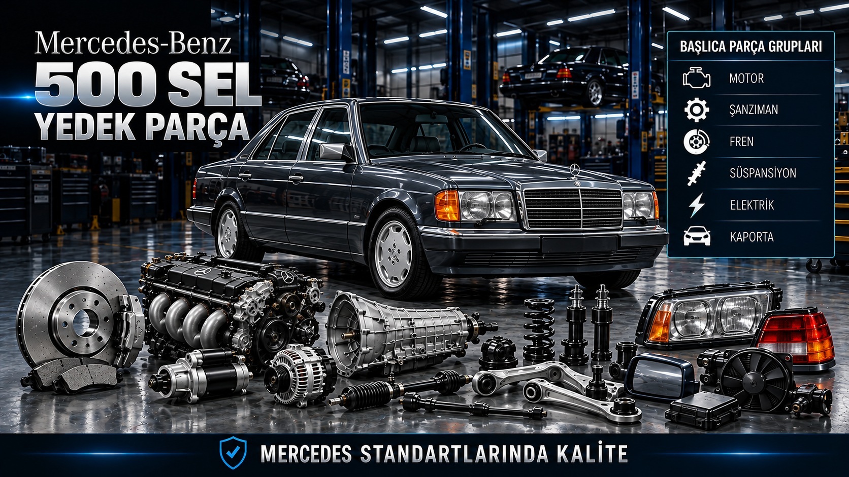 Mercedes-Benz 500 SEL motor, şanzıman, süspansiyon ve uzun gövde yedek parçaları