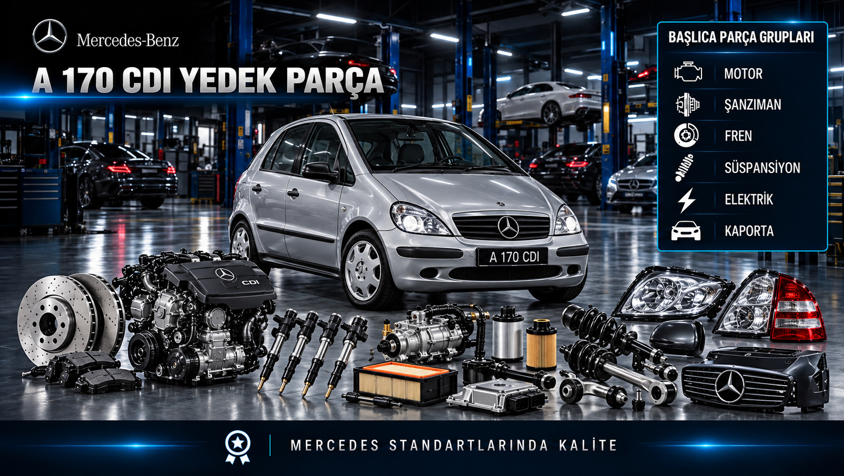 Mercedes A 170 CDI W168 OM668 dizel motor turbo enjektör fren süspansiyon ve yedek parçaları
