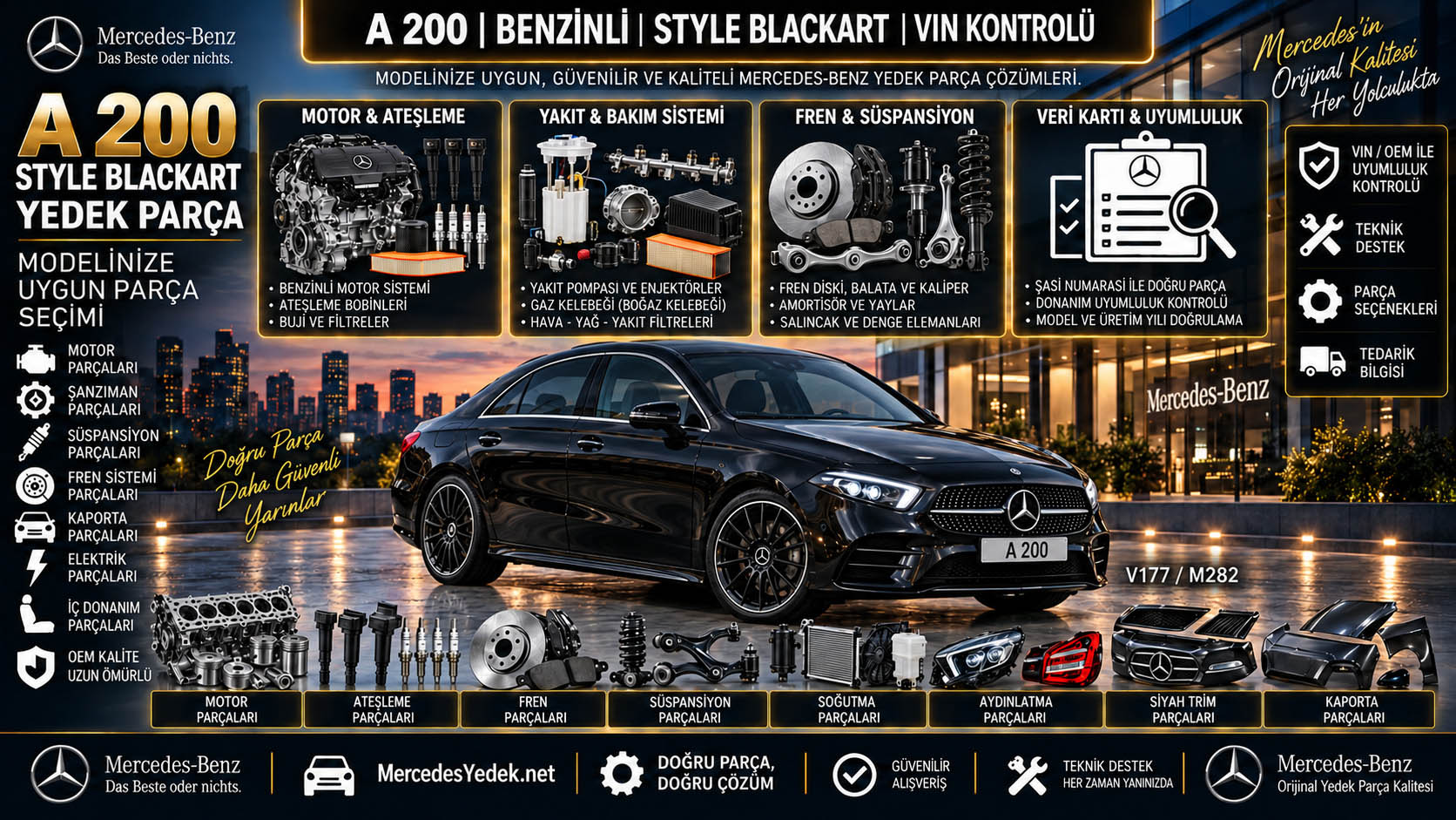 Mercedes A 200 Style Blackart Yedek Parça: araç ve ilgili parça grupları