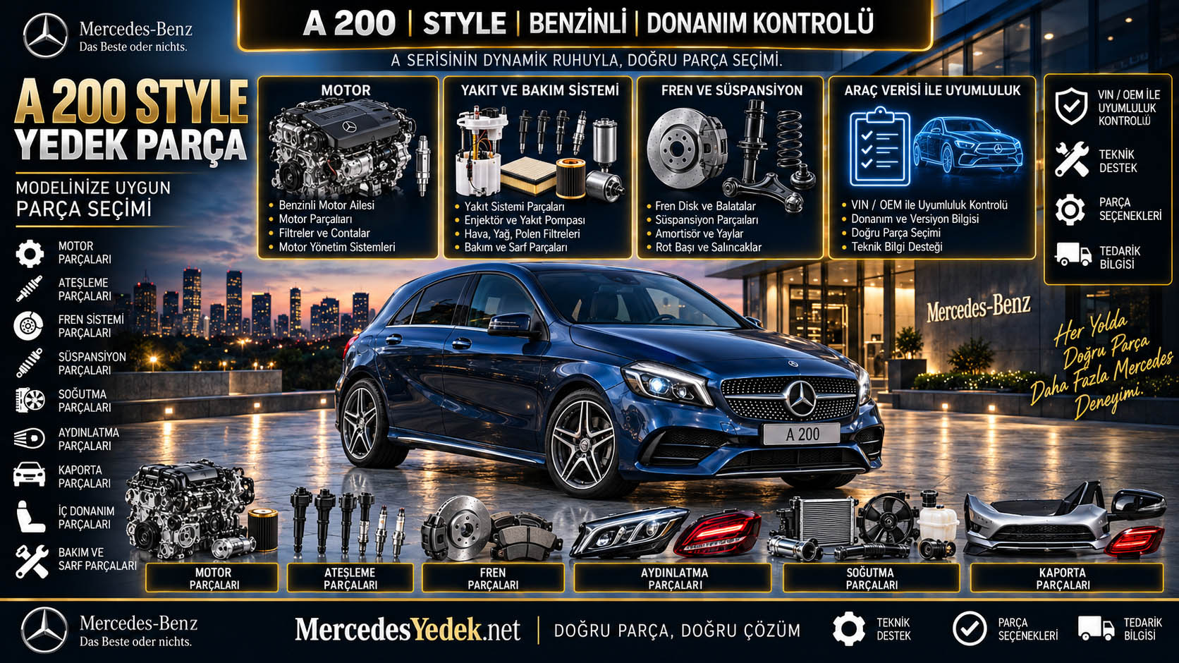 Mercedes A 200 Style Yedek Parça: araç ve ilgili parça grupları