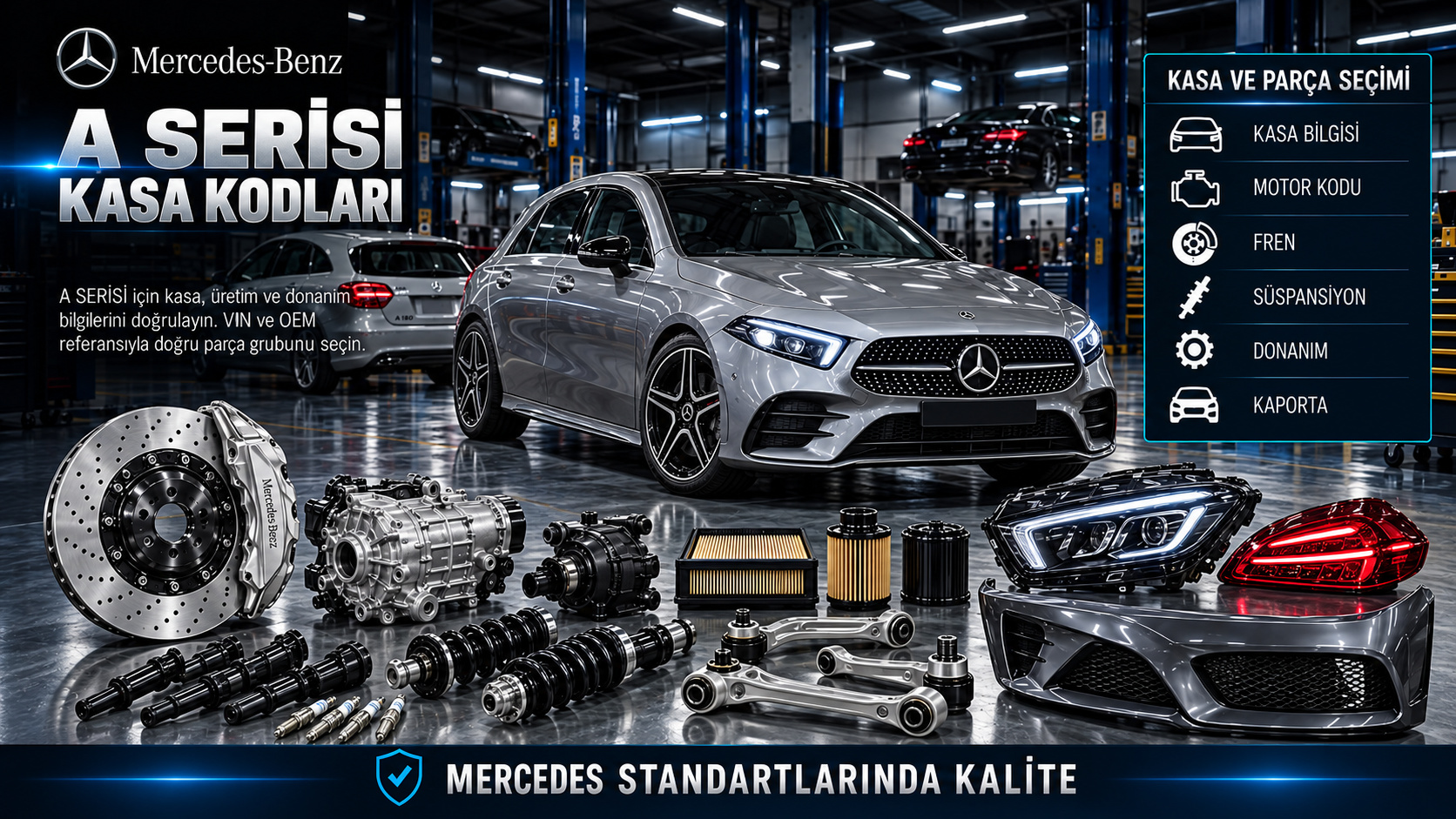 Mercedes-Benz A Serisi kasa, gövde ve üretim bilgisine göre yedek parça seçimi