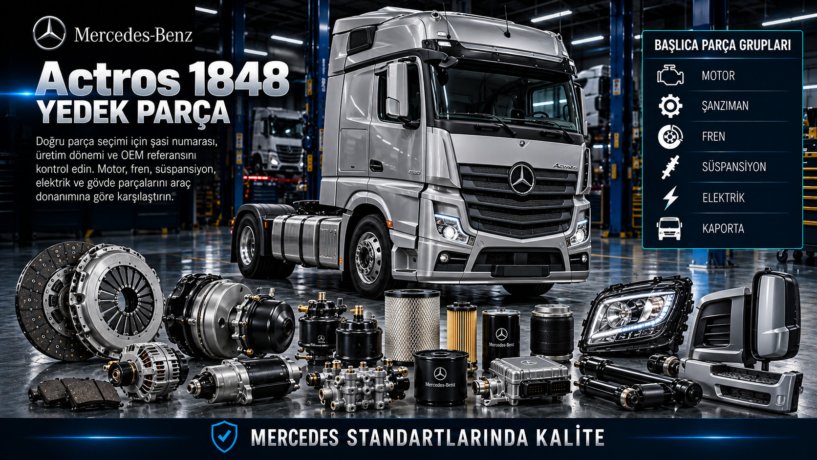 Mercedes Actros 1848 Yedek Parça: araç ve ilgili motor, fren, süspansiyon, elektrik ve gövde parçaları