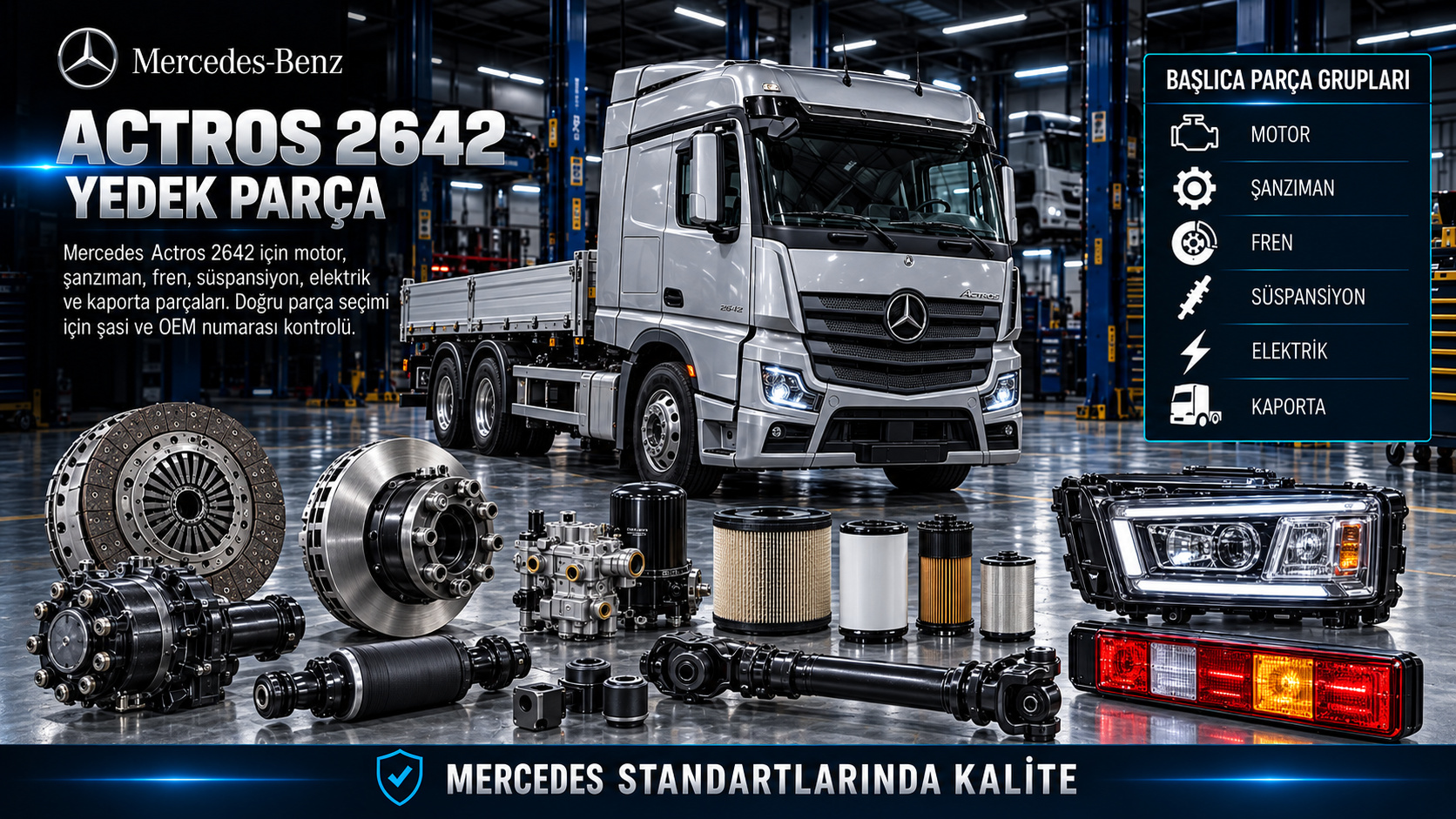Mercedes Actros 2642 motor, fren, hava sistemi ve ağır vasıta parçaları