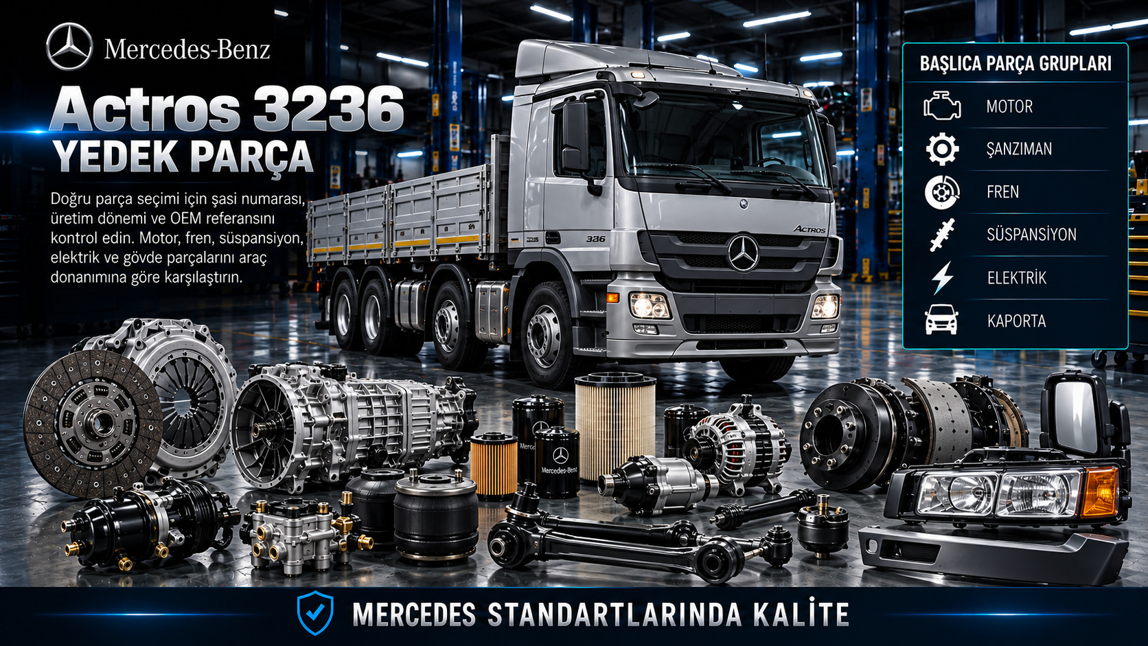 Mercedes Actros 3236 Yedek Parça: araç ve ilgili motor, fren, süspansiyon, elektrik ve gövde parçaları