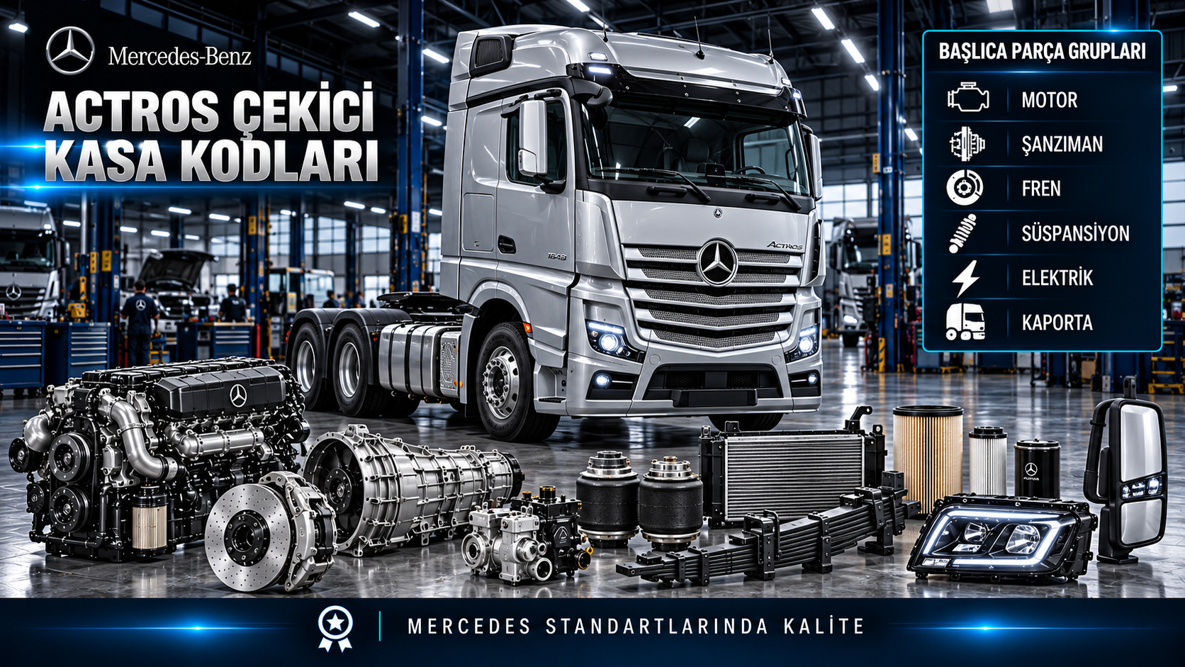 Mercedes Actros Çekici için kategoriye uygun tahrik, bakım, fren, süspansiyon ve gövde parçaları