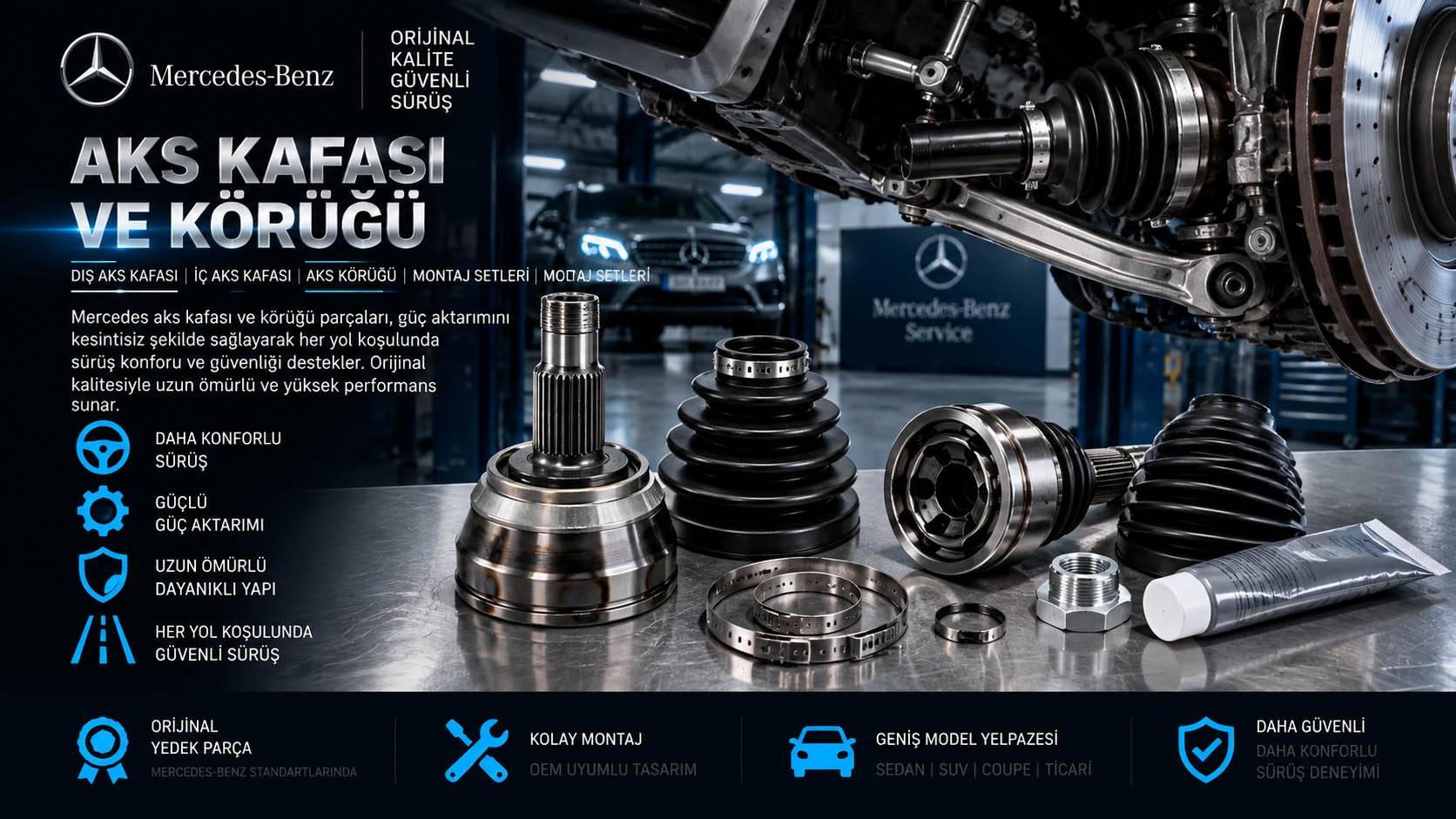 Mercedes aks kafası, iç dış aks kafası ve aks körüğü çeşitleri