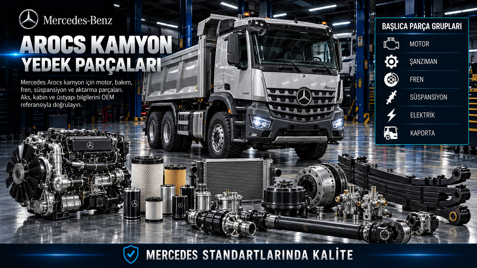 Mercedes-Benz Arocs kamyon ve yedek parça gruplarını gösteren kategori görseli