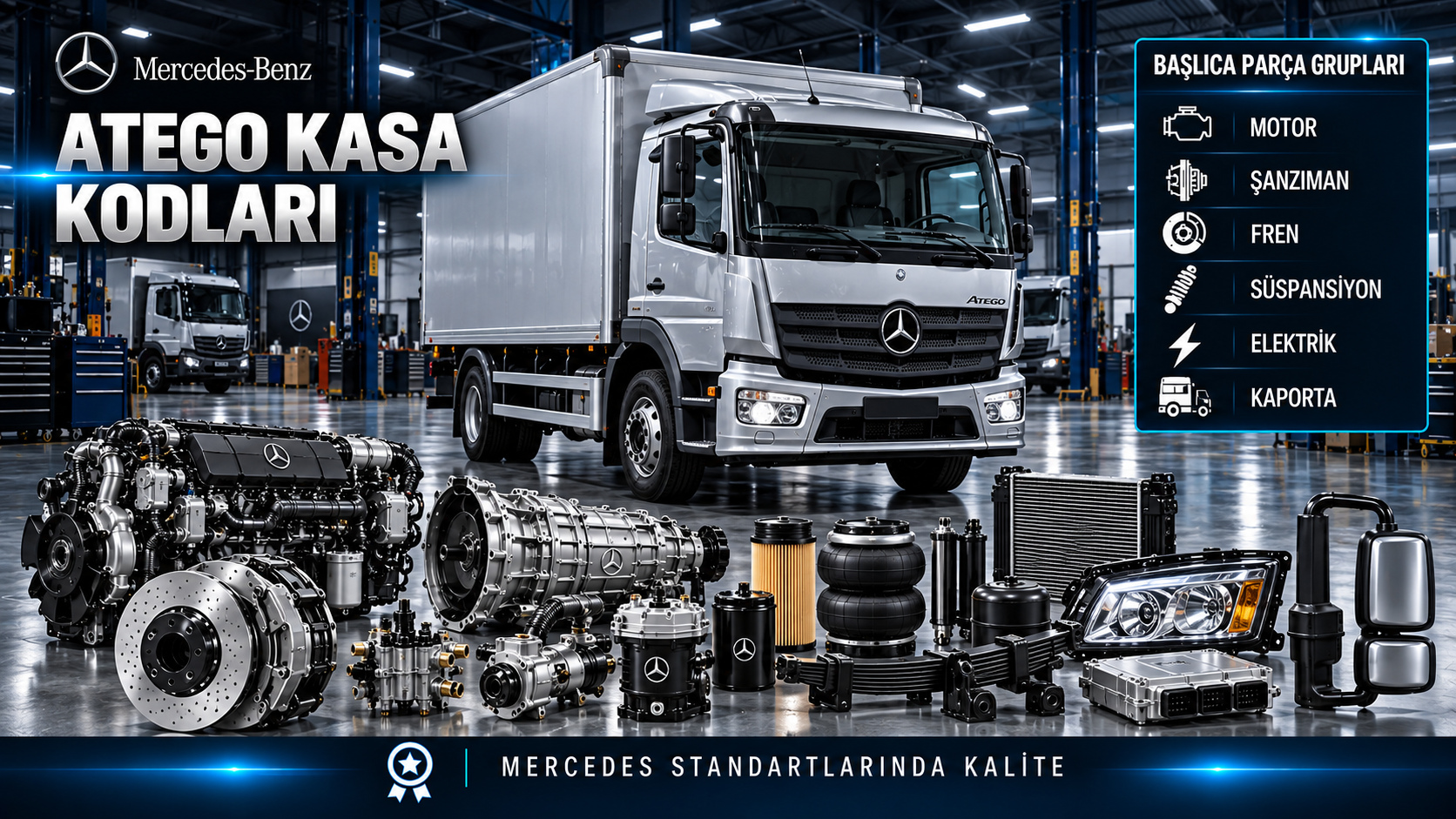 Mercedes Atego için kategoriye uygun tahrik, bakım, fren, süspansiyon ve gövde parçaları