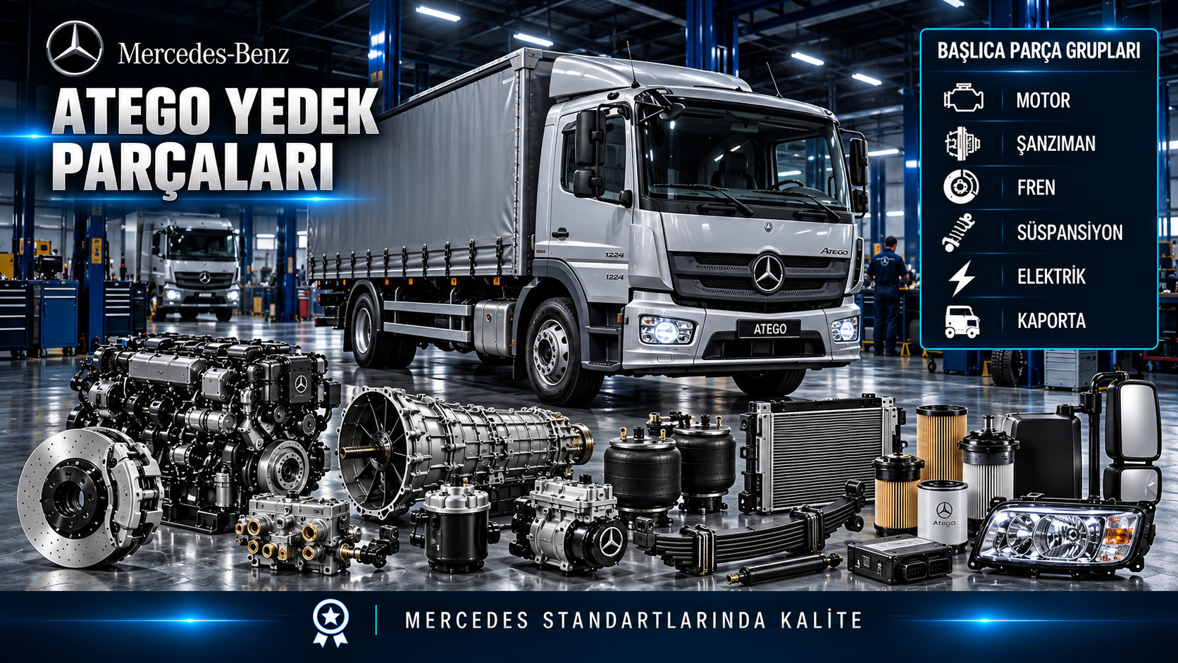 Mercedes Atego için kategoriye uygun tahrik, bakım, fren, süspansiyon ve gövde parçaları