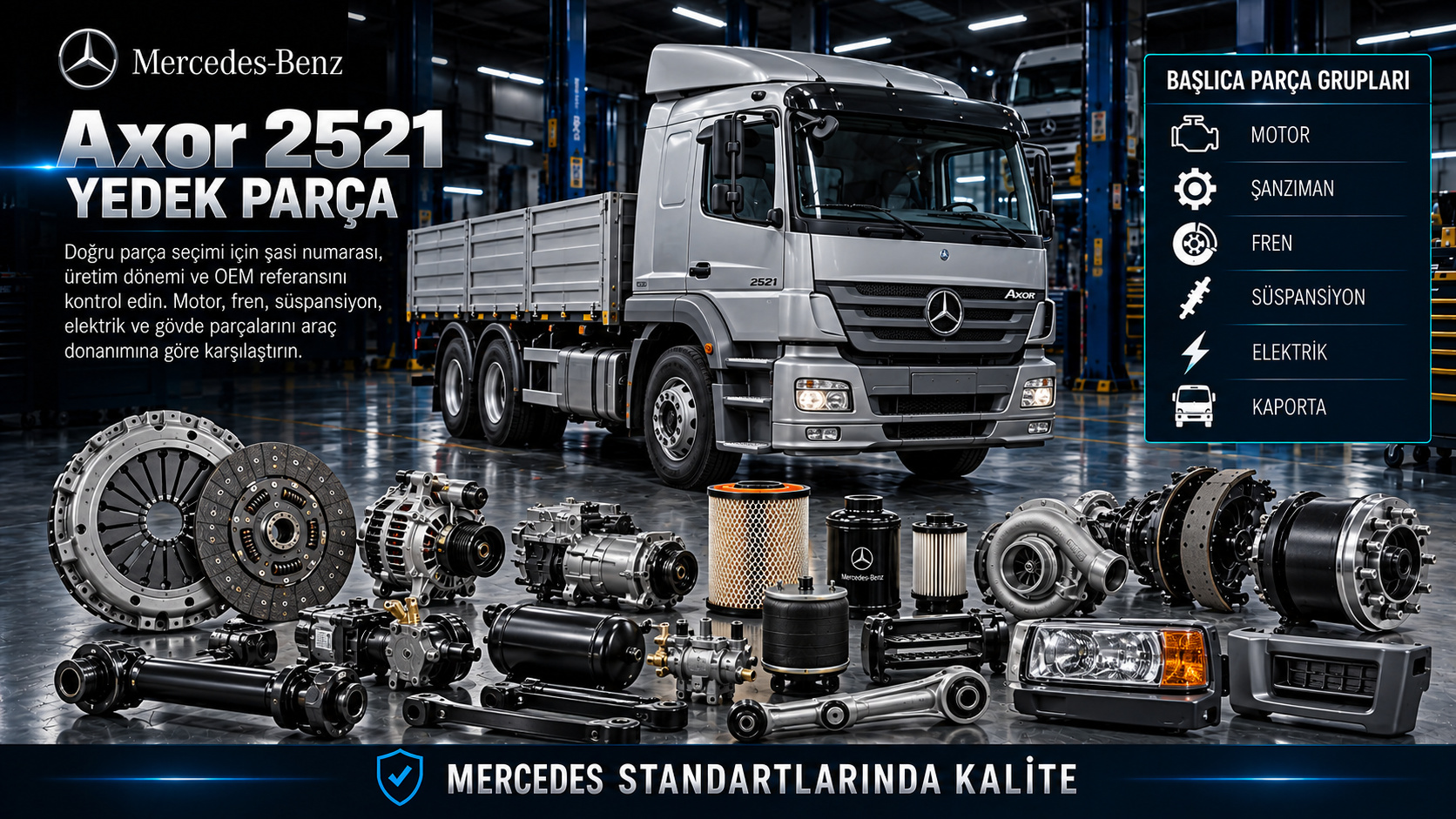 Mercedes Axor 2521 Yedek Parça: araç ve ilgili motor, fren, süspansiyon, elektrik ve gövde parçaları