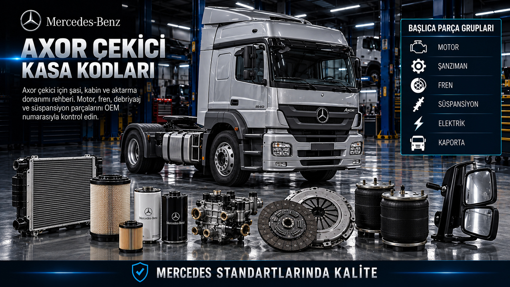 Mercedes-Benz Axor çekici ve parça gruplarını gösteren kategori görseli