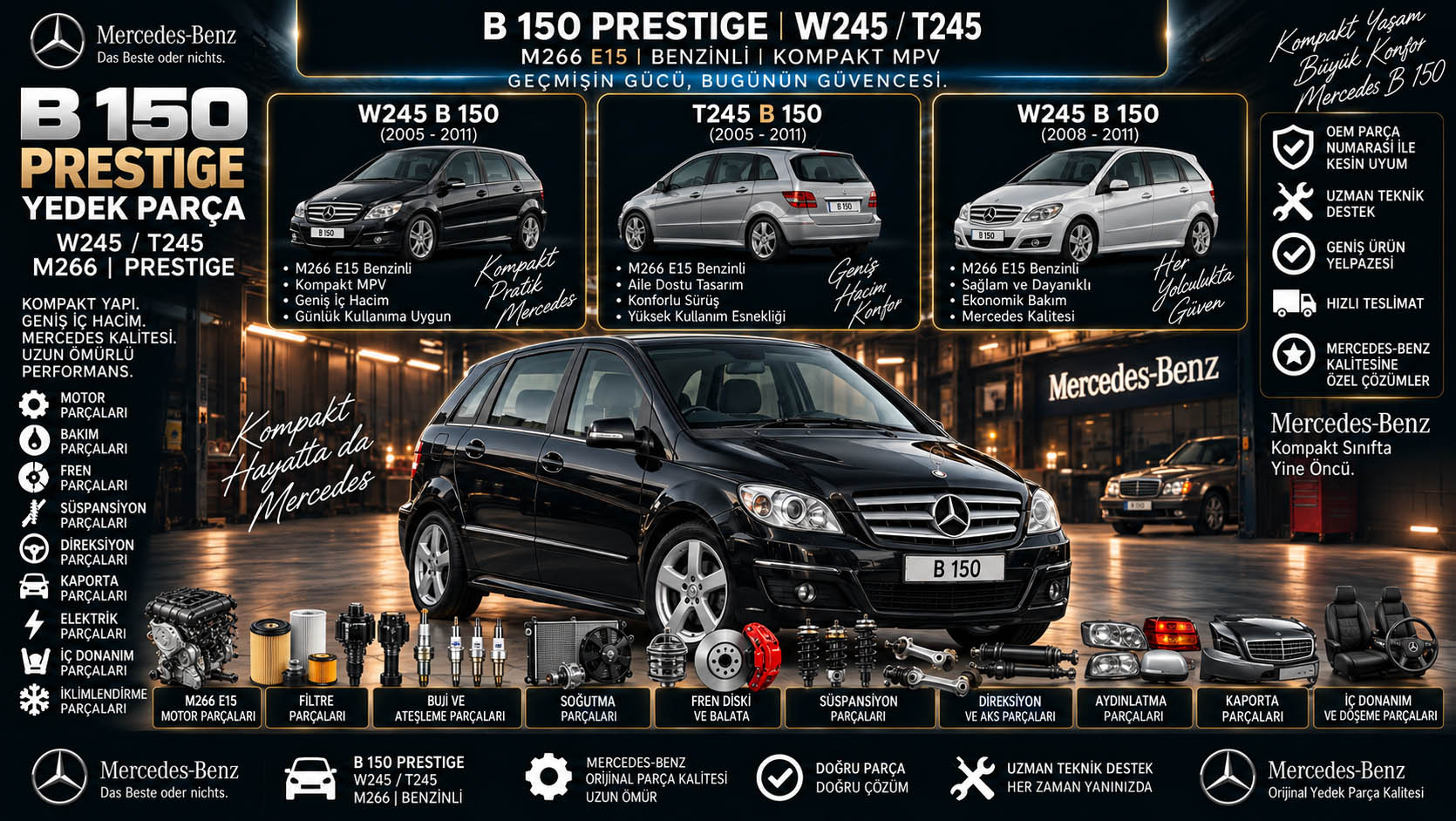 Mercedes-Benz B 150 Prestige Yedek Parça: araç ve ilgili parça grupları