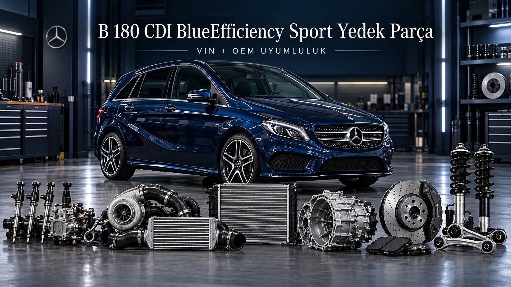 Mercedes B 180 CDI BlueEfficiency Sport aracı ve fren ile süspansiyon parçalarını gösteren kategori görseli