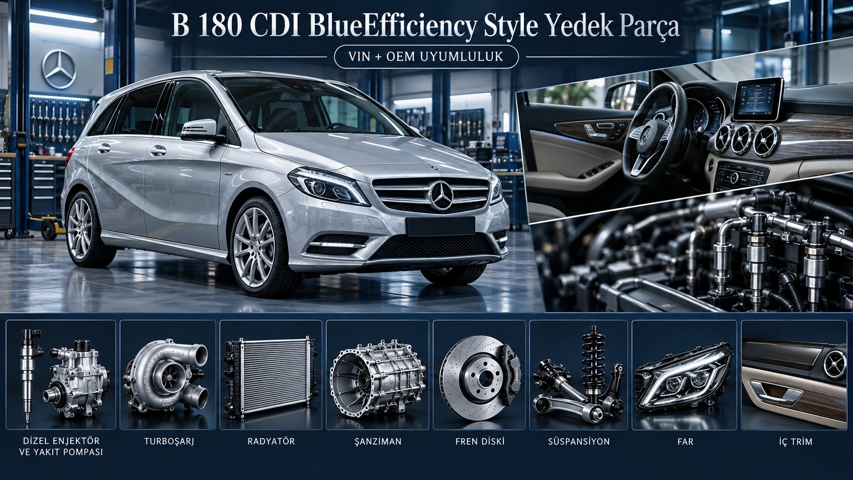 Mercedes B 180 CDI BlueEfficiency Style aracı, aydınlatma ve dizel bakım parçaları