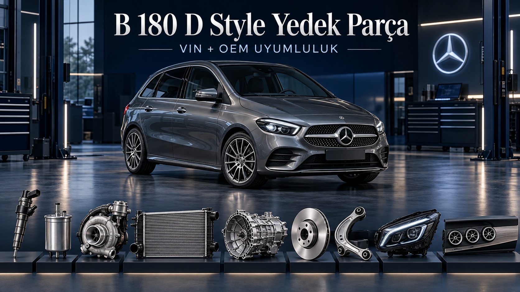 Mercedes B 180 D Style dizel aracı ve bakım ile yedek parça gruplarını gösteren kategori görseli