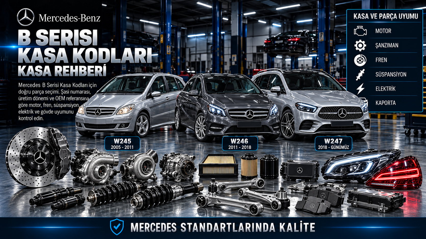 Mercedes-Benz B Serisi farklı kasa nesilleri ve yedek parça seçim rehberi