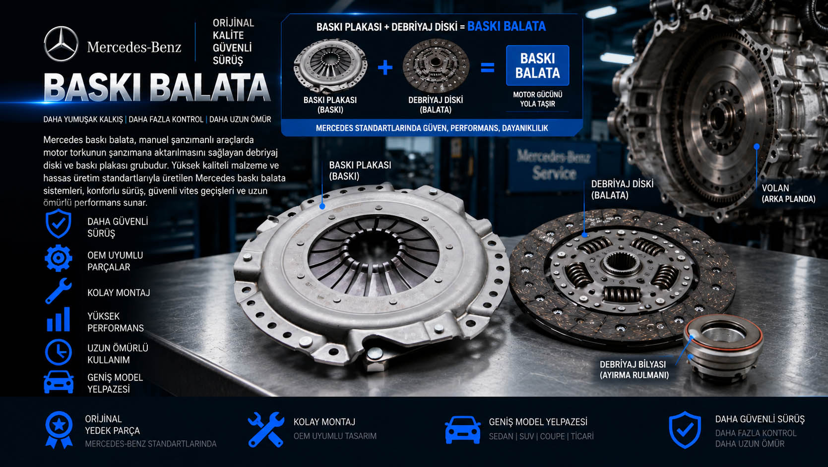 Mercedes Baskı Balata Mercedes baskı balata, debriyaj diski ve baskı plakası çeşitleri
