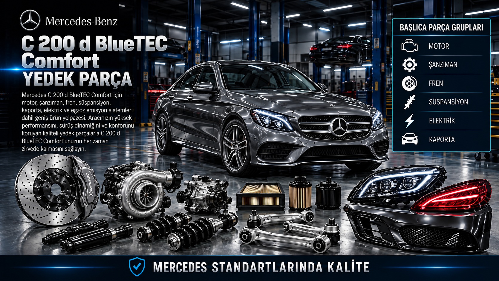 Mercedes-Benz C 200 d BlueTEC Comfort motor, bakım, emisyon ve konfor parçaları