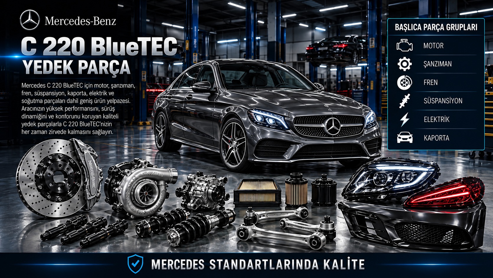 Mercedes-Benz C 220 BlueTEC dizel motor, emisyon, bakım ve fren parçaları