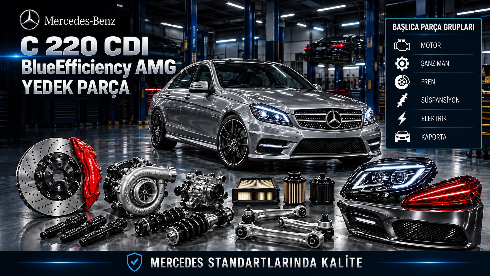 Mercedes-Benz C 220 CDI BlueEfficiency AMG motor, fren, süspansiyon ve gövde parçaları