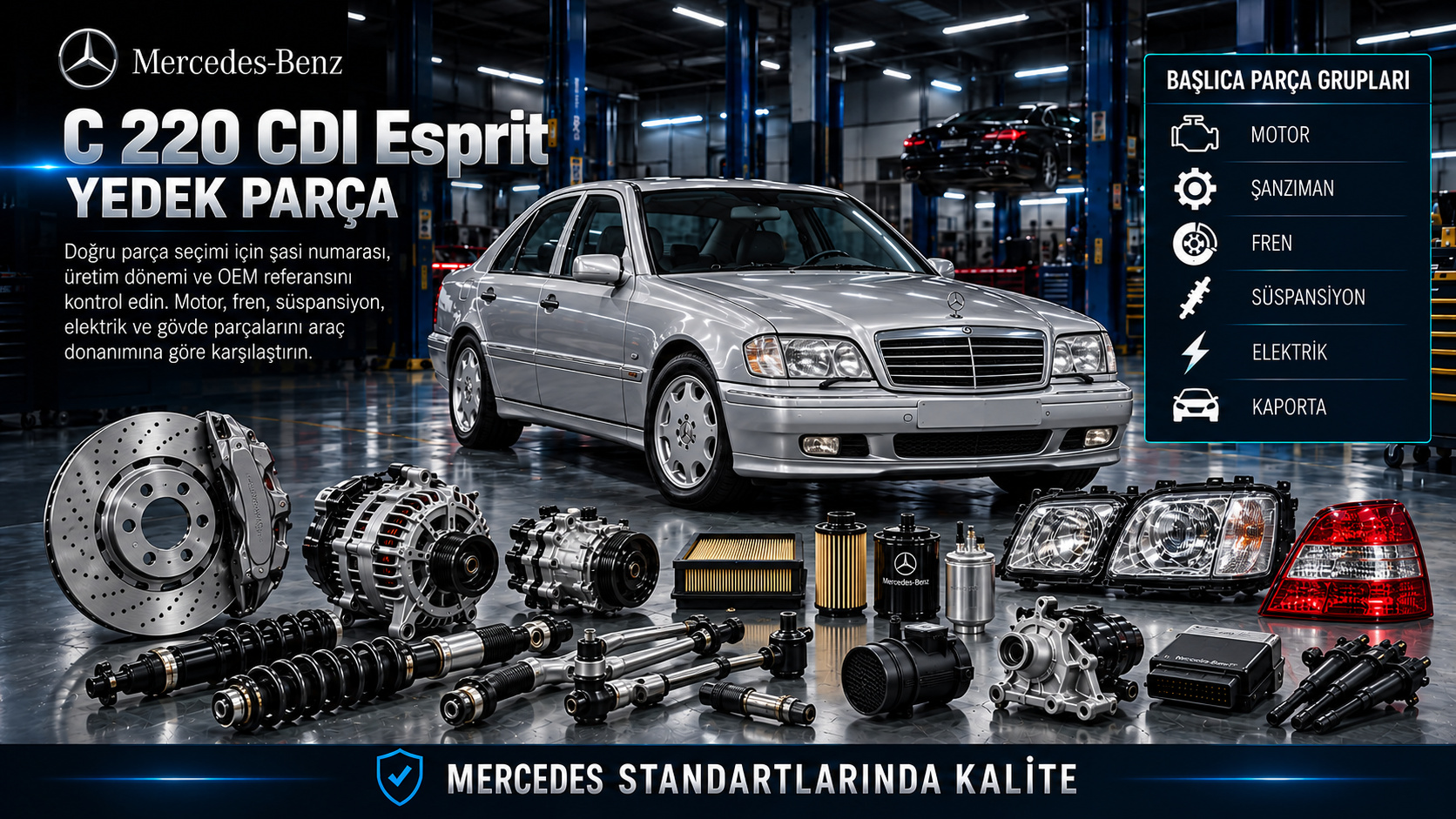 Mercedes C 220 CDI Esprit Yedek Parça: araç ve ilgili motor, fren, süspansiyon, elektrik ve gövde parçaları