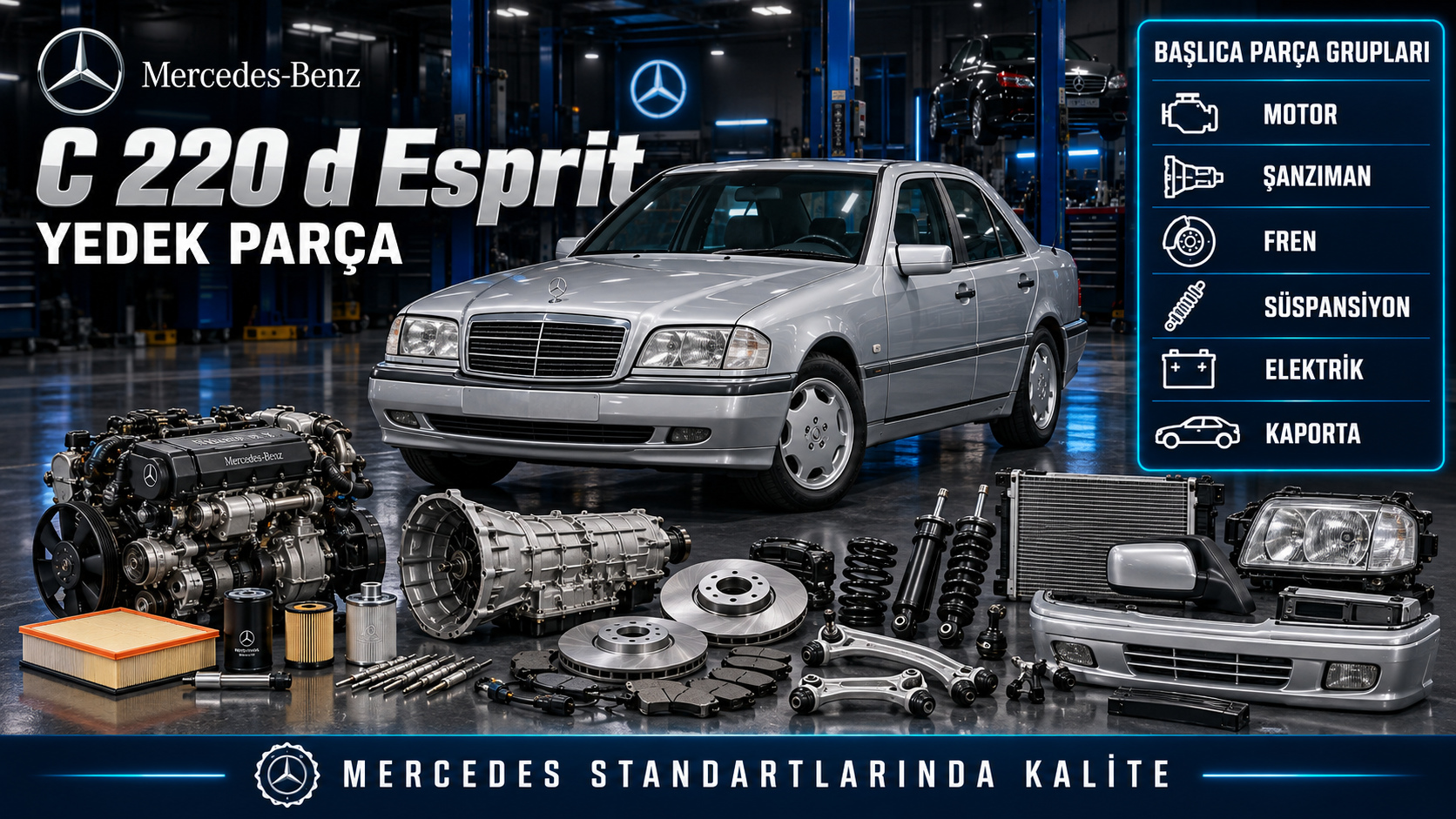 Mercedes C 220 d Esprit dizel motor, bakım, fren ve süspansiyon yedek parçaları