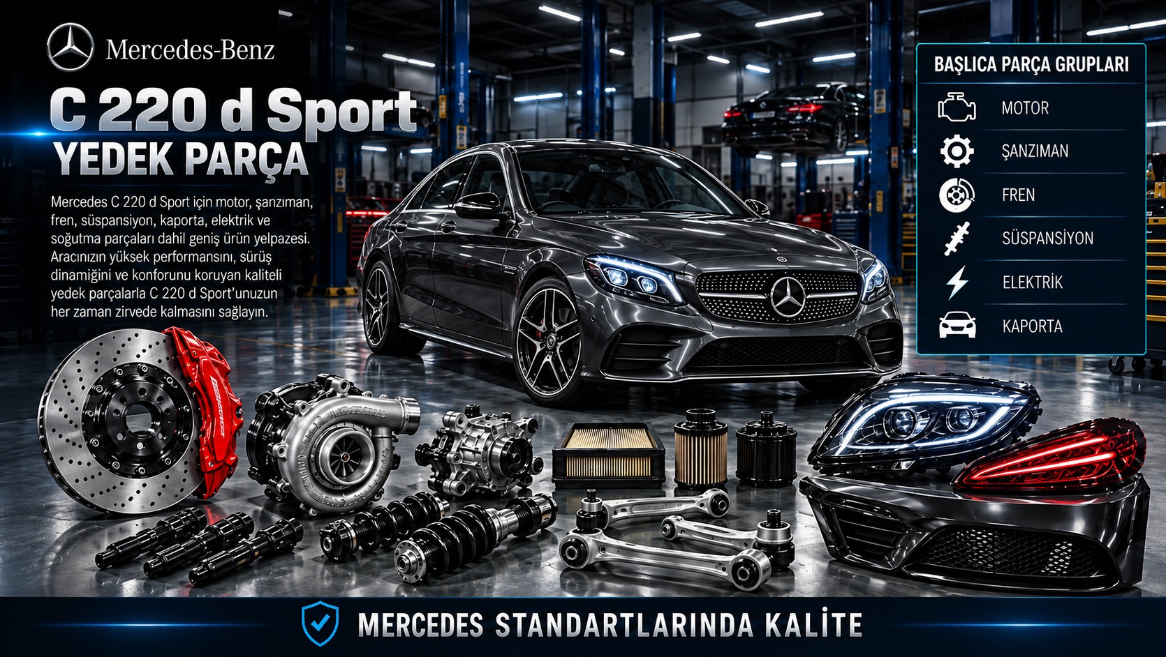Mercedes-Benz C 220 d Sport dizel motor, bakım, fren, süspansiyon ve gövde parçaları