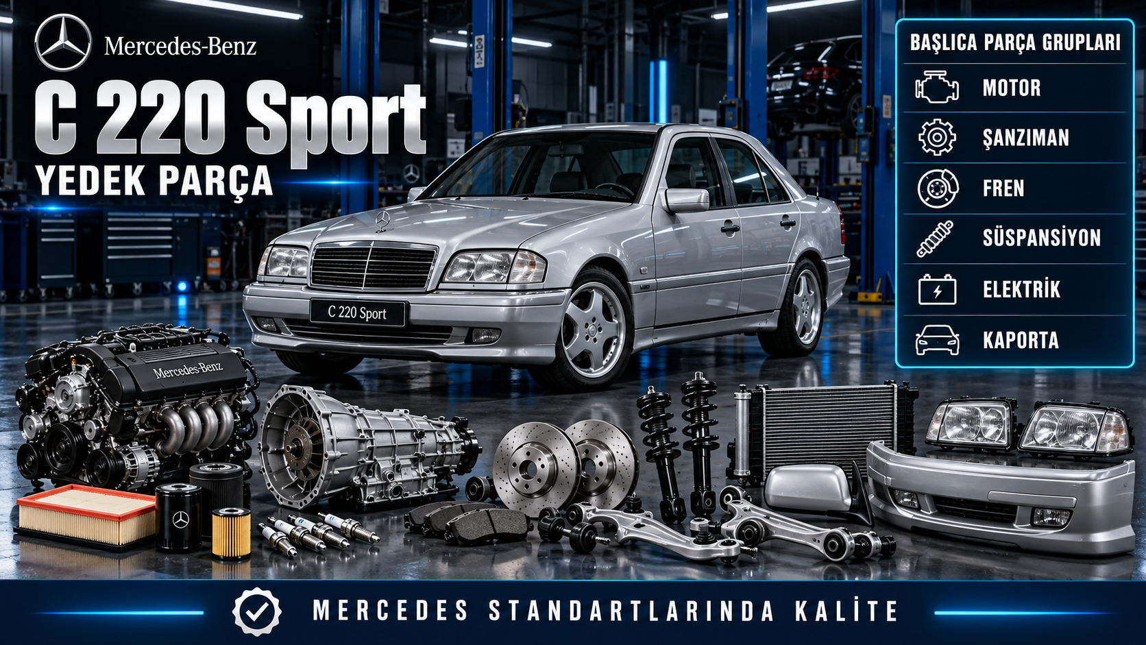 Mercedes C 220 Sport motor bakım, fren, sportif süspansiyon ve gövde parçaları