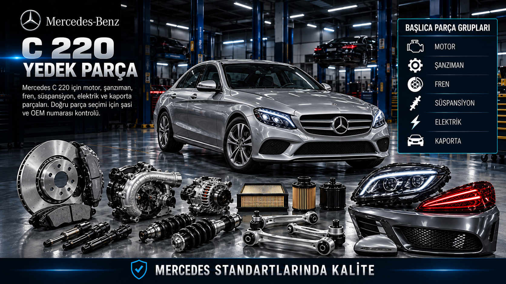 Mercedes C 220 motor bakım fren süspansiyon ve elektrik parçaları