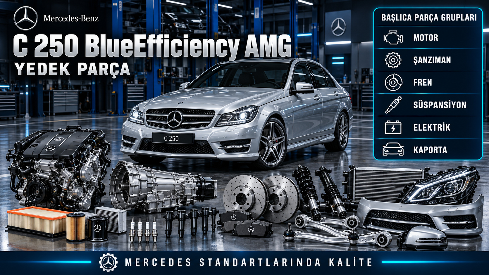Mercedes C 250 BlueEfficiency AMG motor, bakım, fren ve AMG gövde parçaları