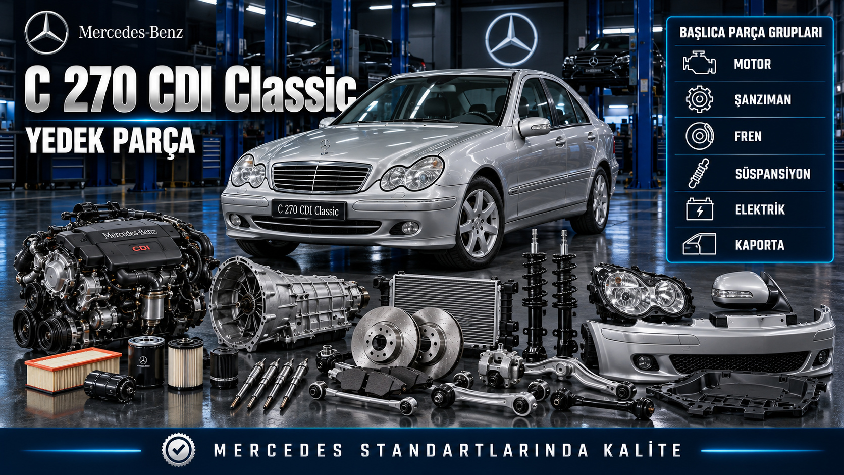 Mercedes C 270 CDI Classic motor bakım, dizel yakıt, fren ve süspansiyon parçaları