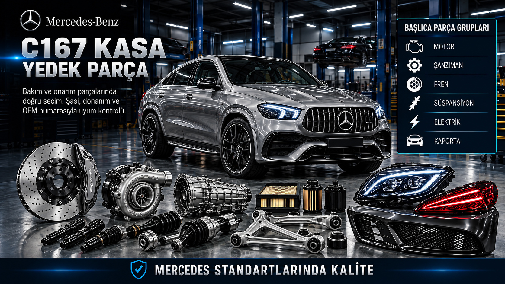 Mercedes C167 GLE Coupe motor, aktarma, fren, süspansiyon, aydınlatma ve SUV coupe gövde parçaları