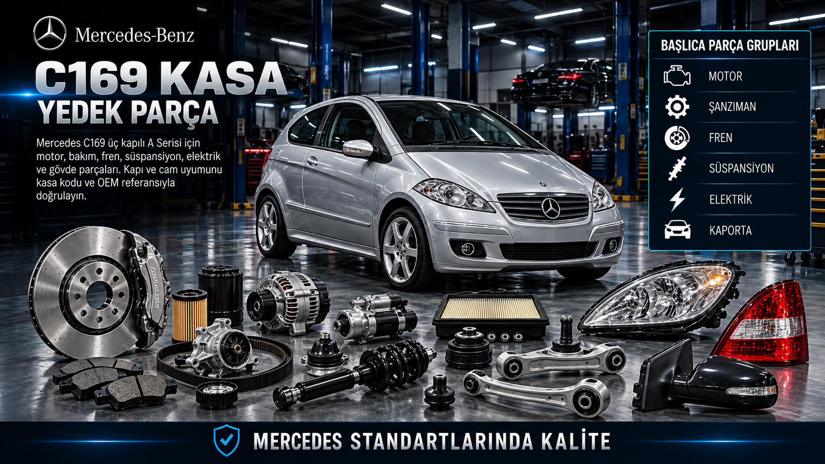 Mercedes C169 üç kapılı A Serisi için motor, fren, süspansiyon ve kapı parçaları