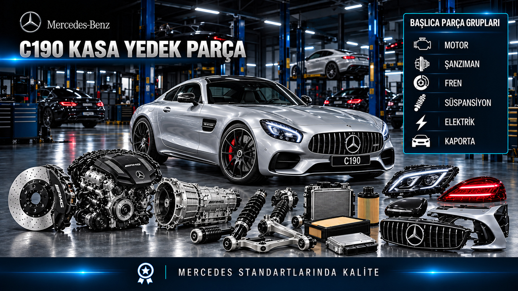 Mercedes AMG GT C190 motor, bakım, turbo, performans freni, aktarma ve coupe parçaları