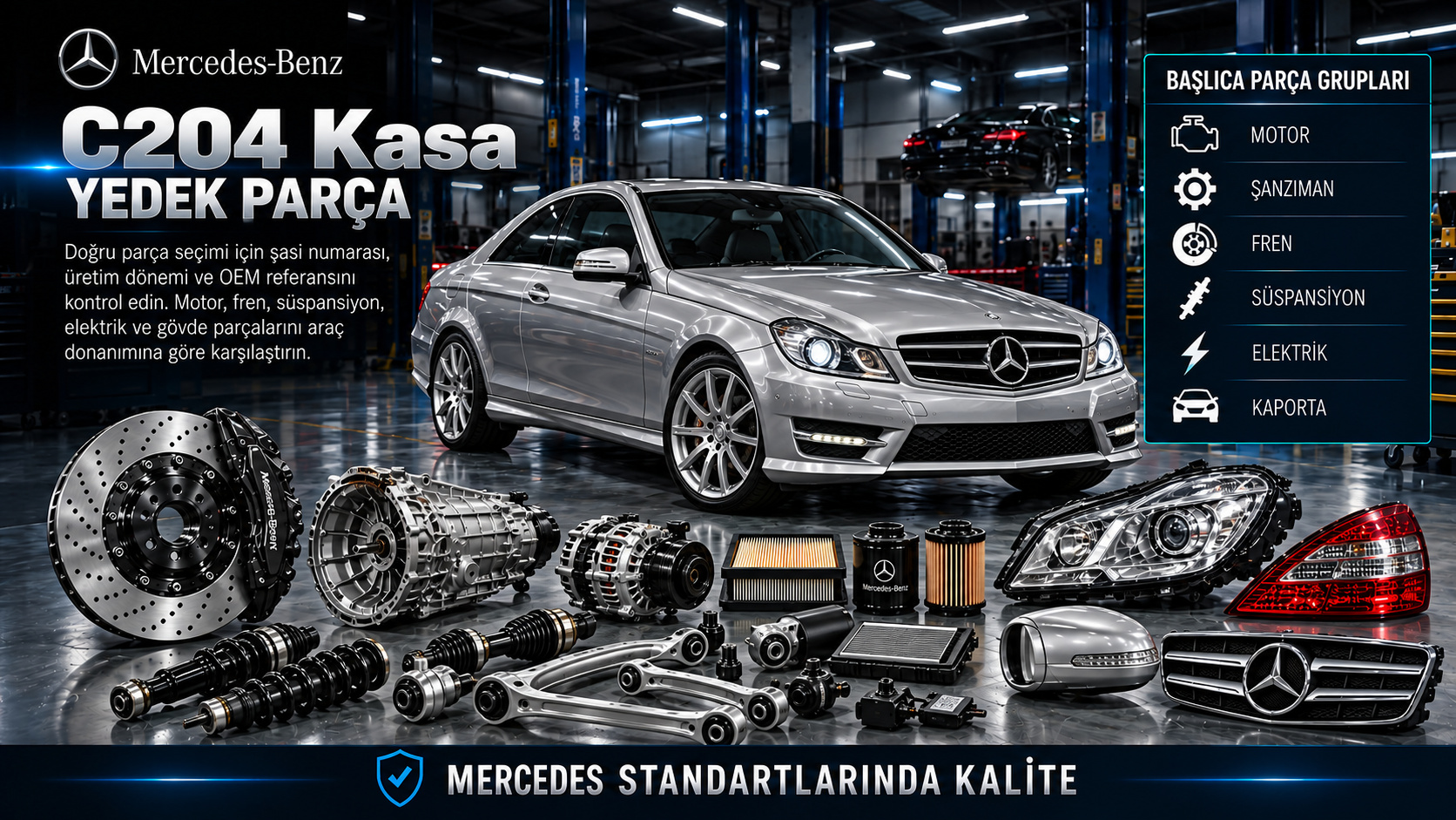 Mercedes C204 Kasa Yedek Parça: araç ve ilgili motor, fren, süspansiyon, elektrik ve gövde parçaları