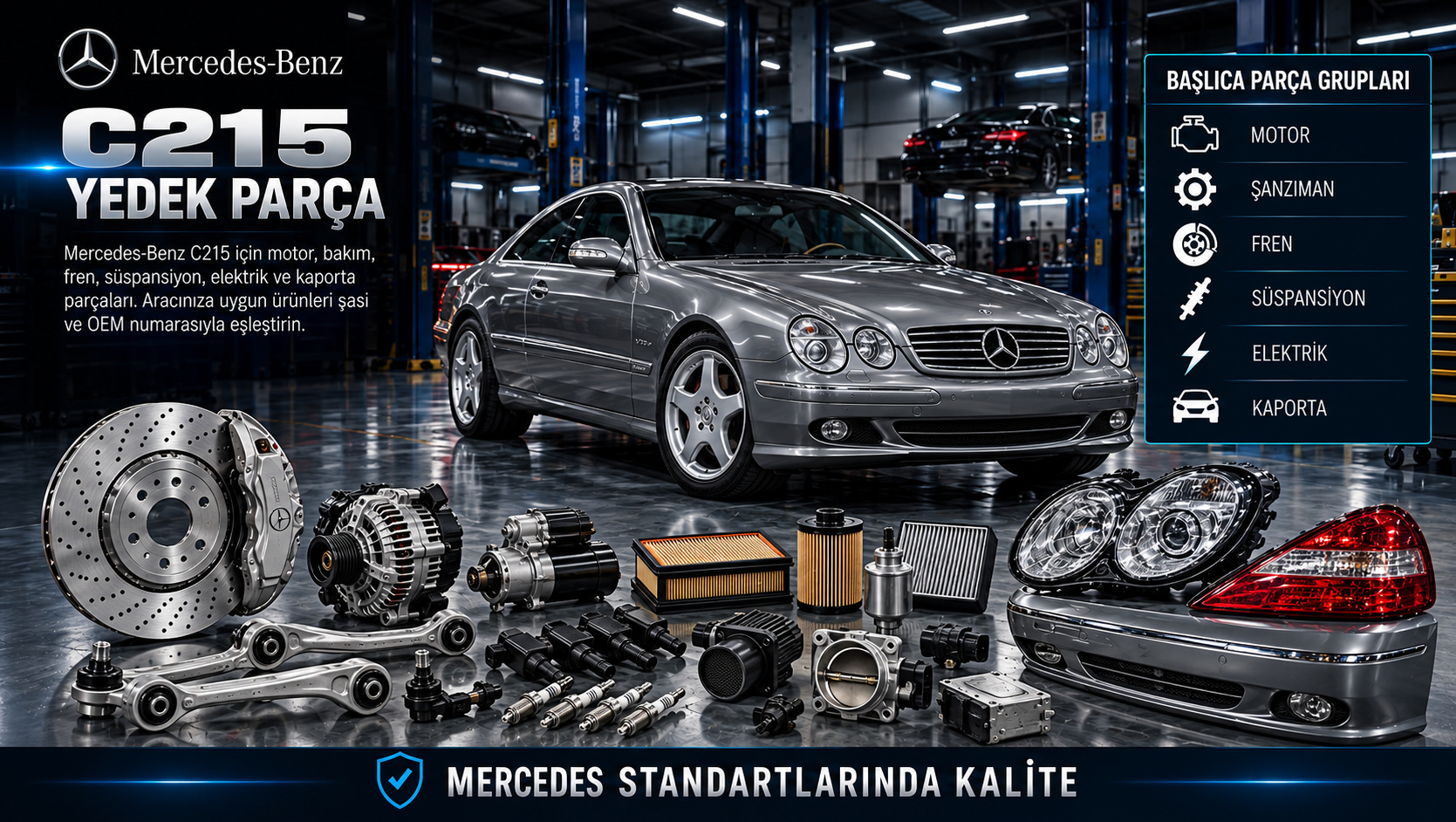 Mercedes-Benz C215 CL coupe için motor, fren, hidrolik süspansiyon ve gövde parçaları