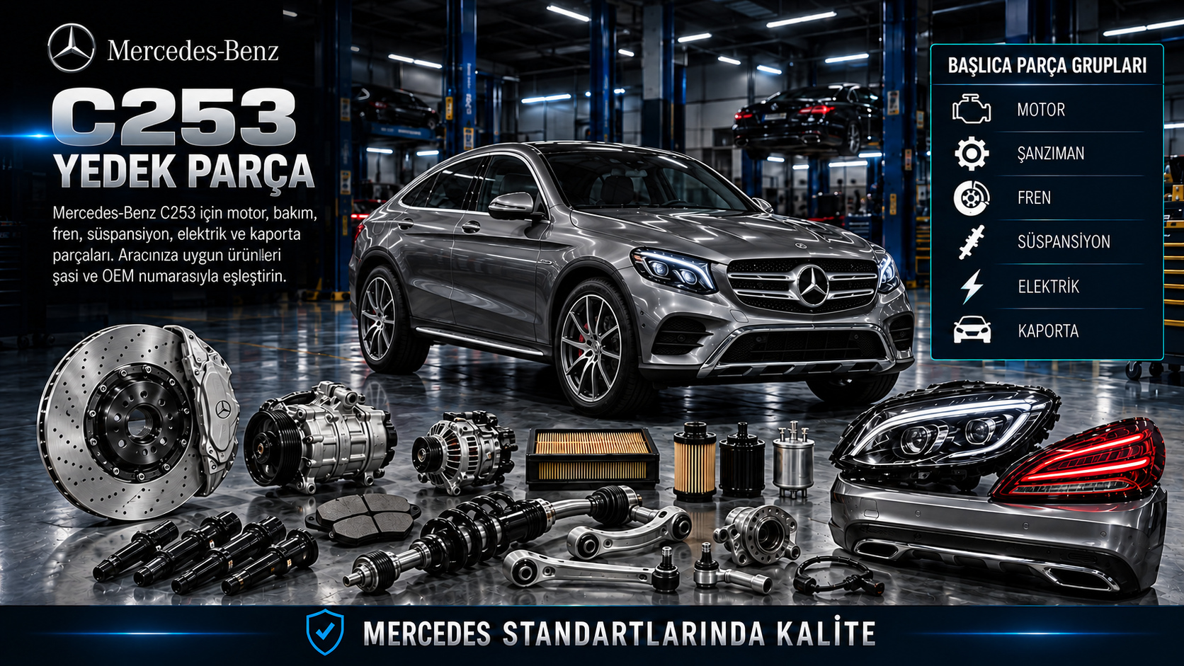 Mercedes-Benz C253 GLC Coupe için motor, aktarma, fren, süspansiyon ve coupe SUV gövde parçaları