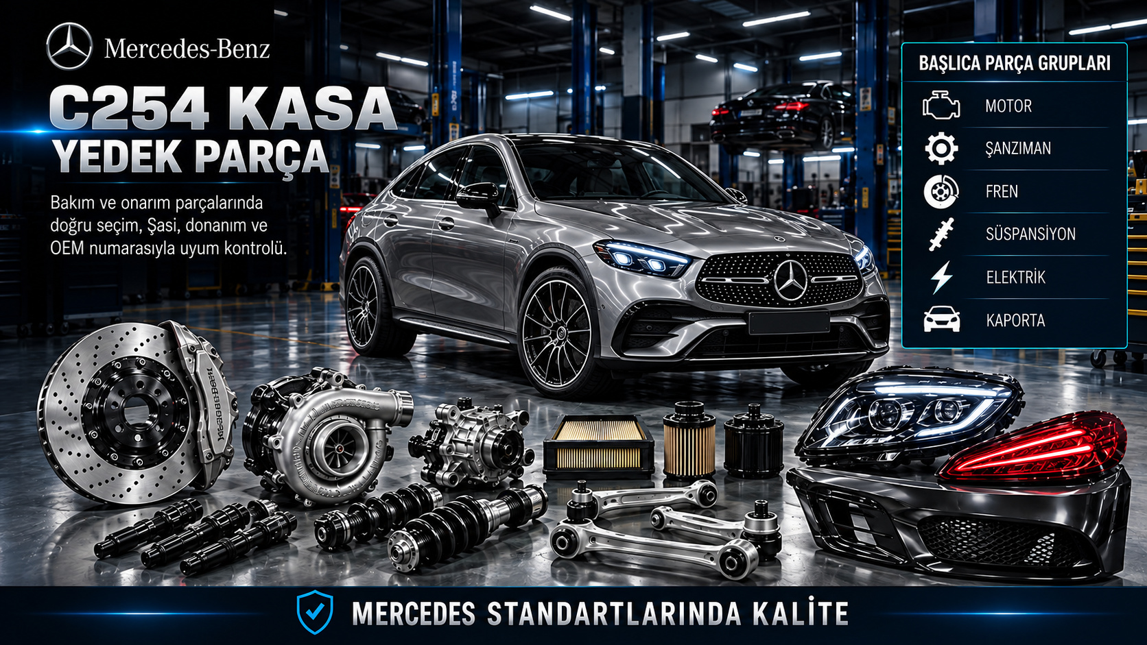 Mercedes C254 GLC Coupe motor, şanzıman, fren, süspansiyon, elektronik ve SUV coupe gövde parçaları