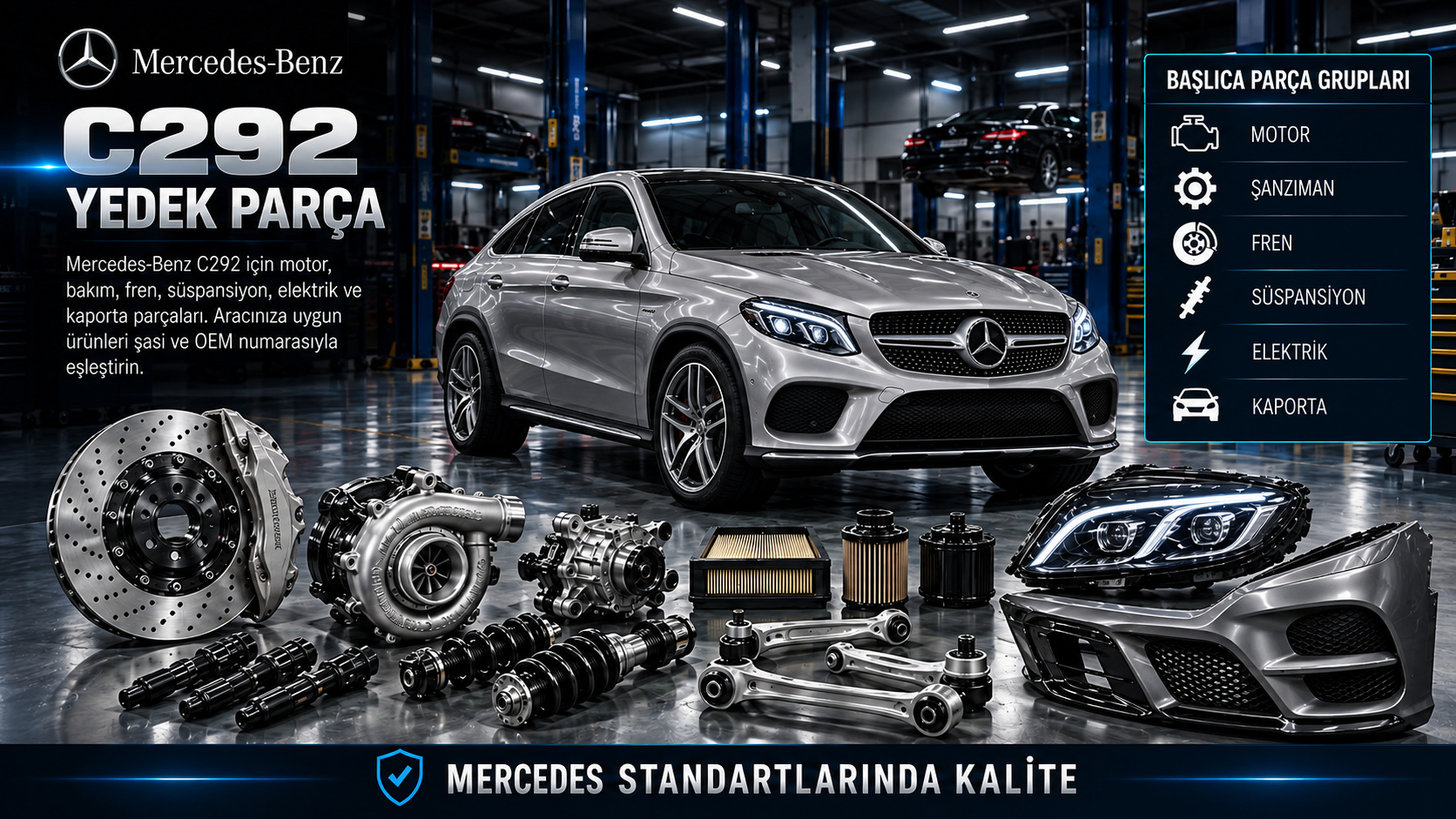 Mercedes-Benz C292 GLE Coupe için motor, aktarma, fren, süspansiyon ve coupe SUV gövde parçaları