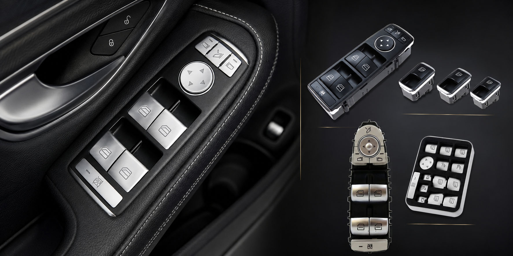 Mercedes cam açma tuşu, sürücü kapısı cam düğmesi ve kumanda paneli çeşitleri