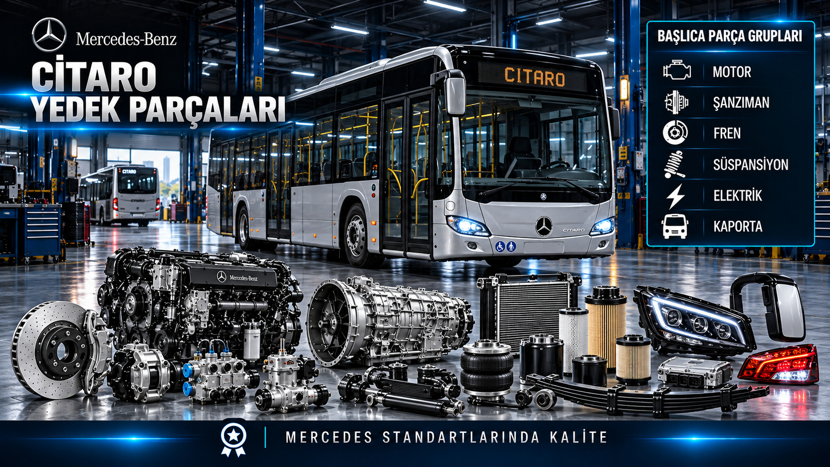 Mercedes Citaro için kategoriye uygun tahrik, bakım, fren, süspansiyon ve gövde parçaları