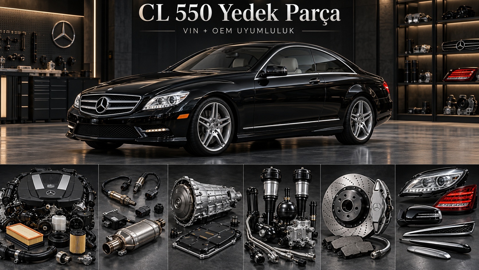 Mercedes CL 550 coupe ve motor, fren, soğutma yedek parça grupları
