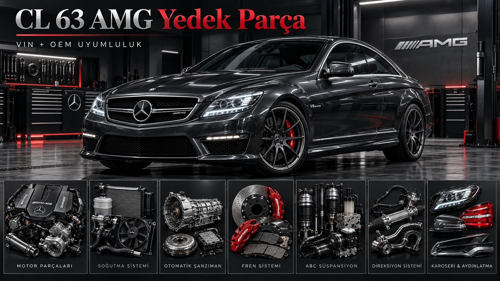 Mercedes CL 63 AMG coupe ve performans fren, motor parçaları