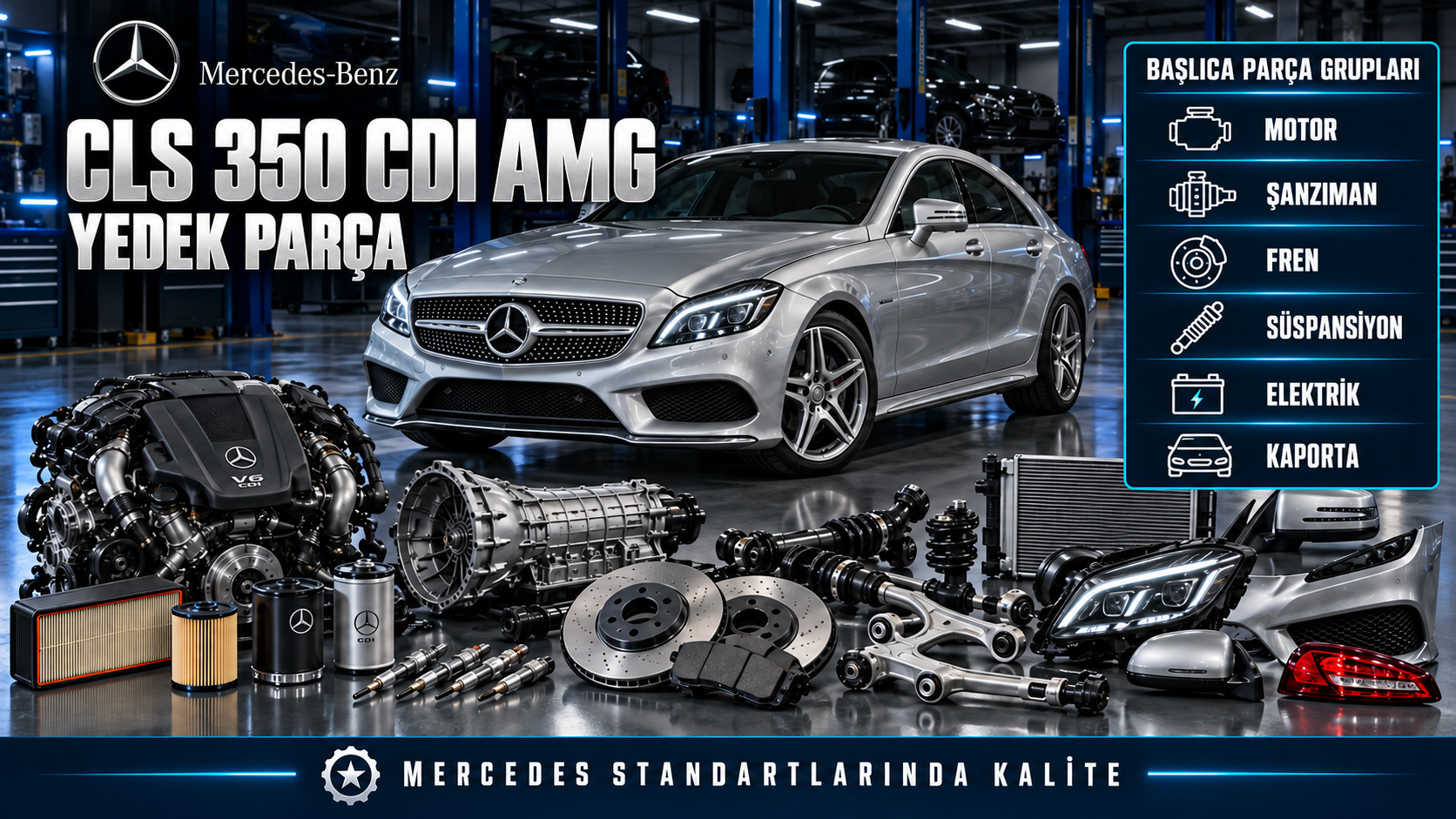 Mercedes CLS 350 CDI AMG motor, fren, süspansiyon ve AMG gövde parçaları