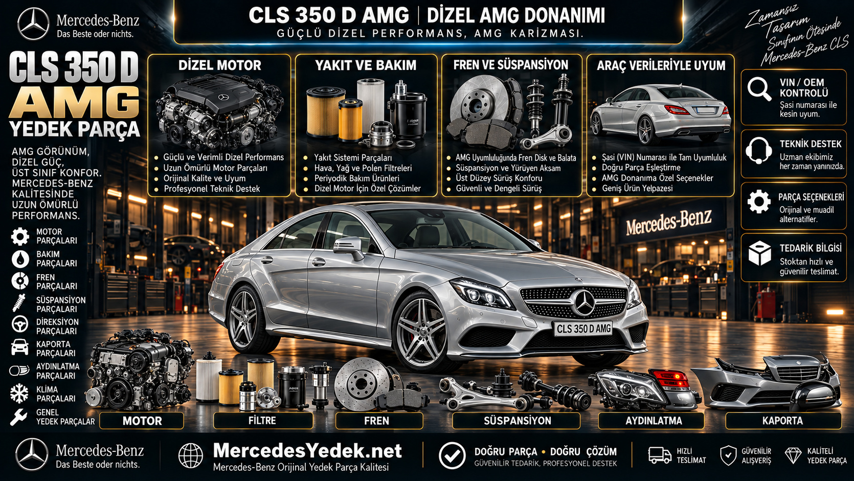 Mercedes-Benz CLS 350 D AMG yedek parça ve bakım ürünlerini gösteren kategori bannerı