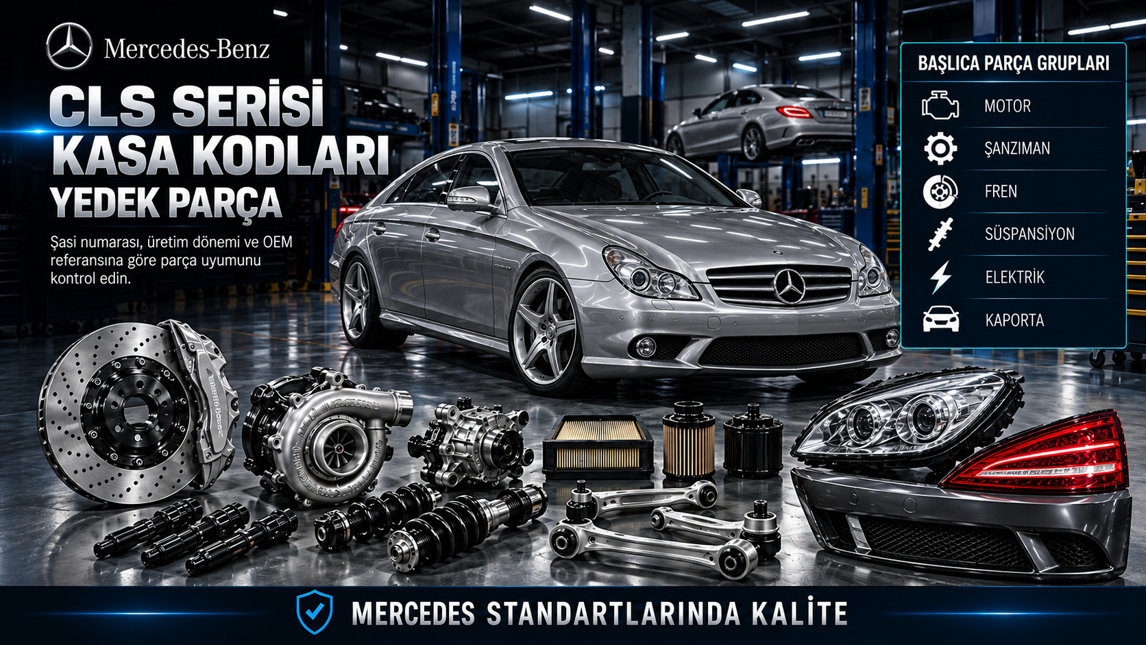 Mercedes CLS Serisi kasa kodları, coupé ve Shooting Brake gövdeye uygun yedek parçalar