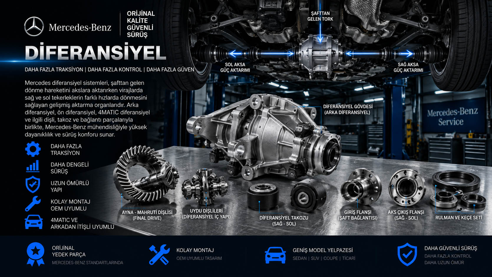 Mercedes diferansiyel, arka diferansiyel, ön diferansiyel ve final drive parçaları